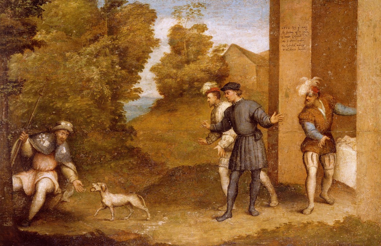 St. Roch matet av hund, avdeling av altertavle av St. Gotthard av Giovanni Antonio Pordenone