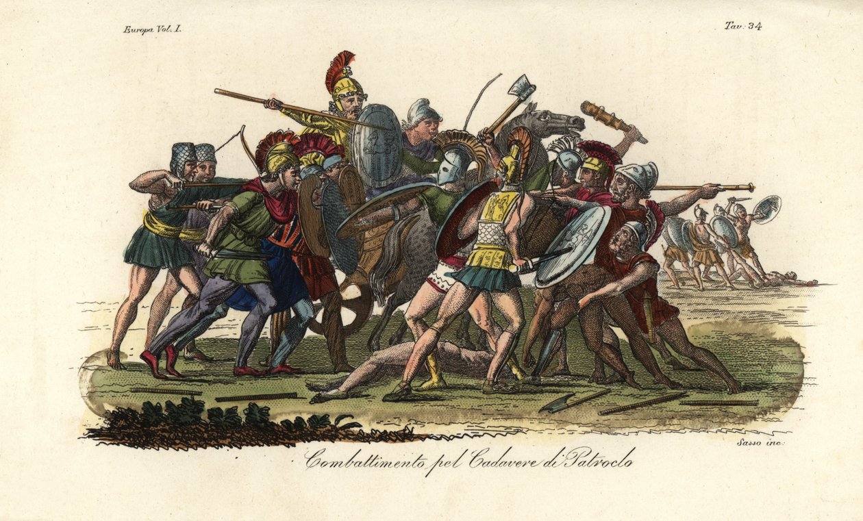 Grekere og trojanere kjemper om det nakne liket av Patroklos utenfor Troja av Giovanni Antonio Sasso