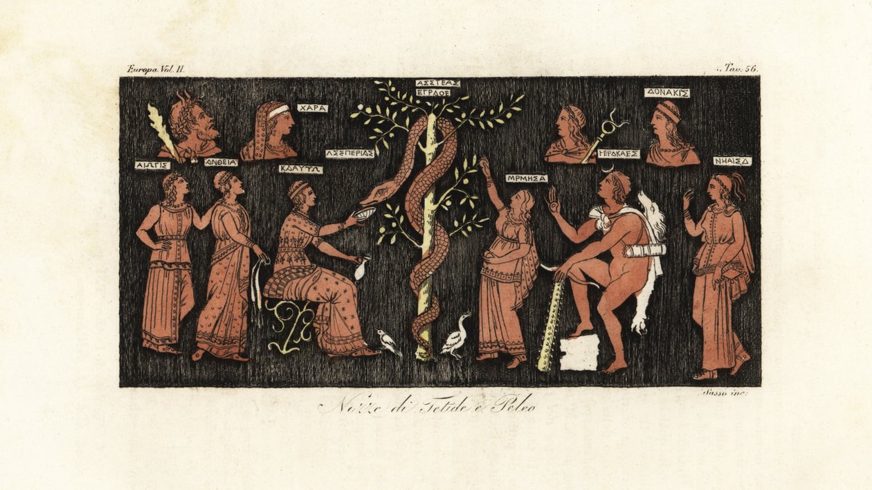 Herakles på sitt 11. arbeid, tok gullepler fra Hesperides hage voktet av slangen Ladon av Giovanni Antonio Sasso