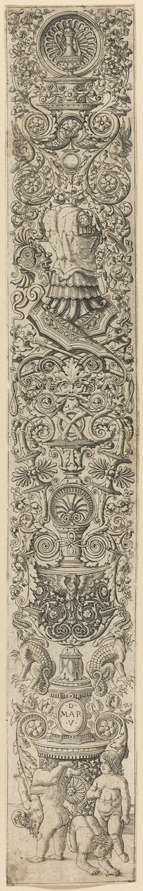 Fire barn som leker, tallerken syv med tolv ornamentpaneler av Giovanni Antonio da Brescia