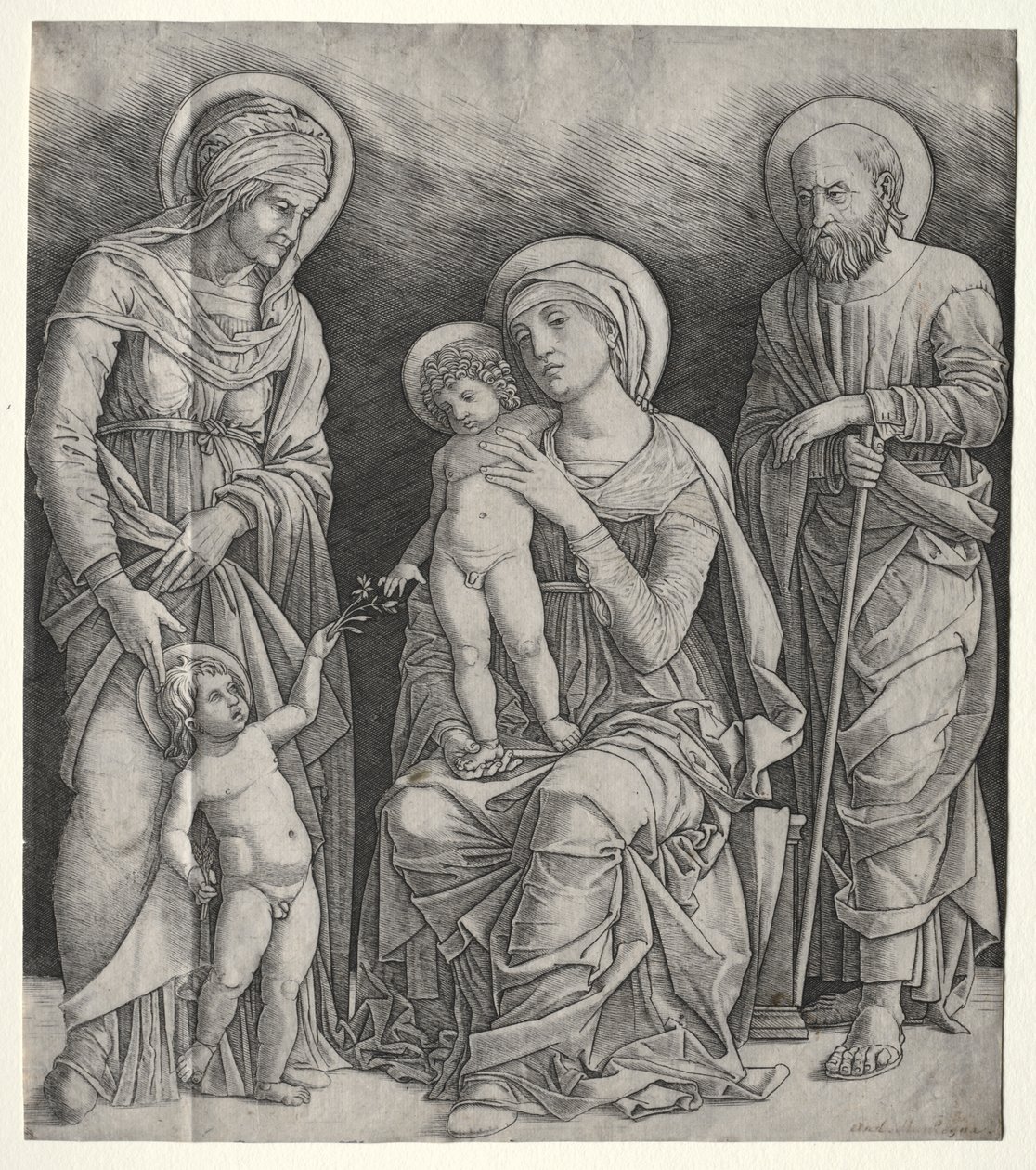 Hellig familie med St. Elizabeth og spedbarnet St. Johannes døperen av Giovanni Antonio da Brescia