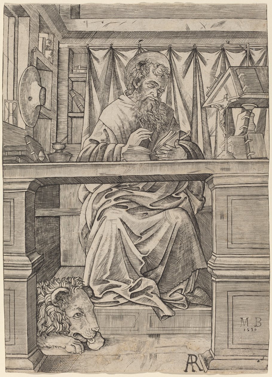 Saint Hieronymus i hans studie av Giovanni Antonio da Brescia