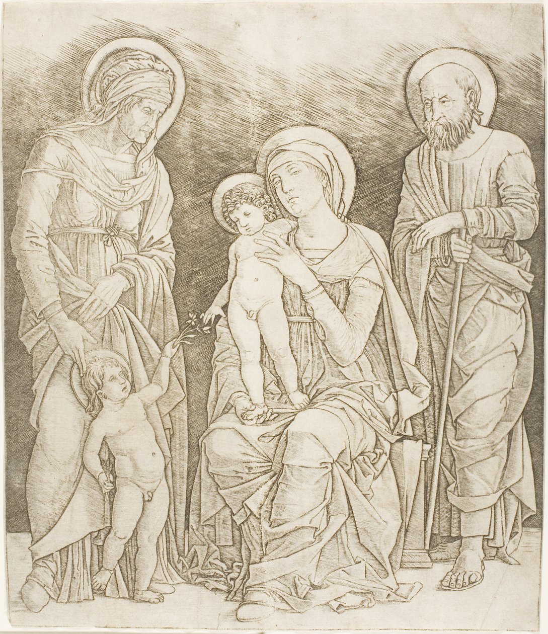 Den hellige familie med spedbarnet Saint John av Giovanni Antonio da Brescia