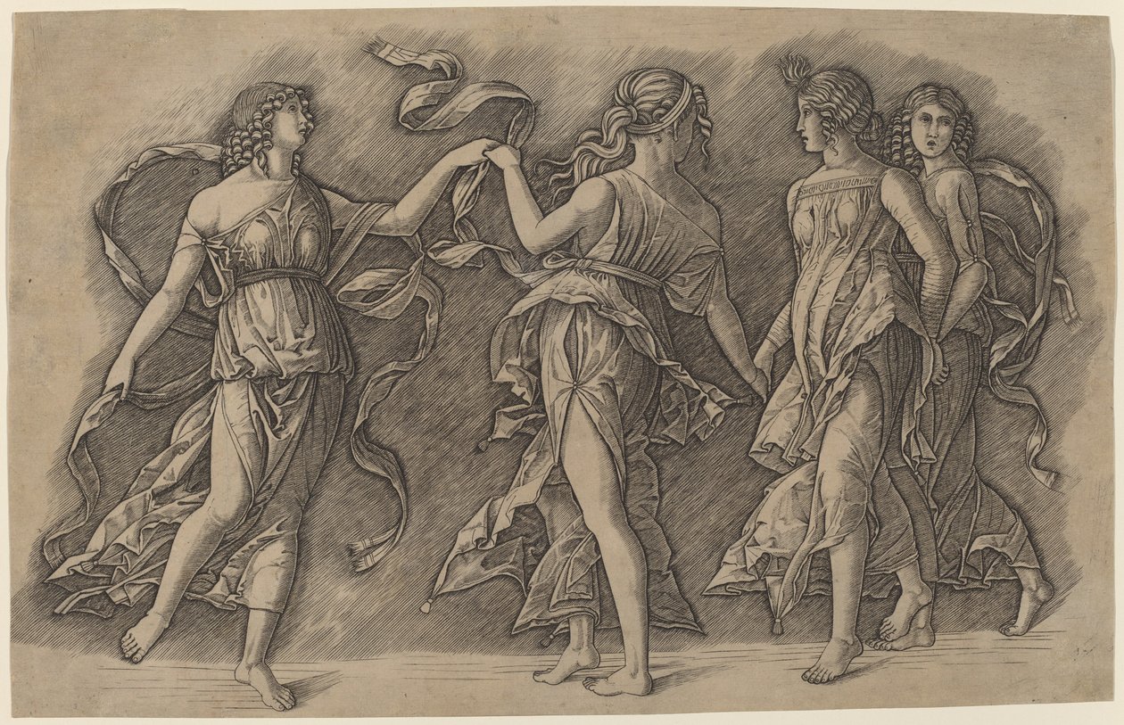 Fire dansende muser av Giovanni Antonio da Brescia, after Andrea Mantegna