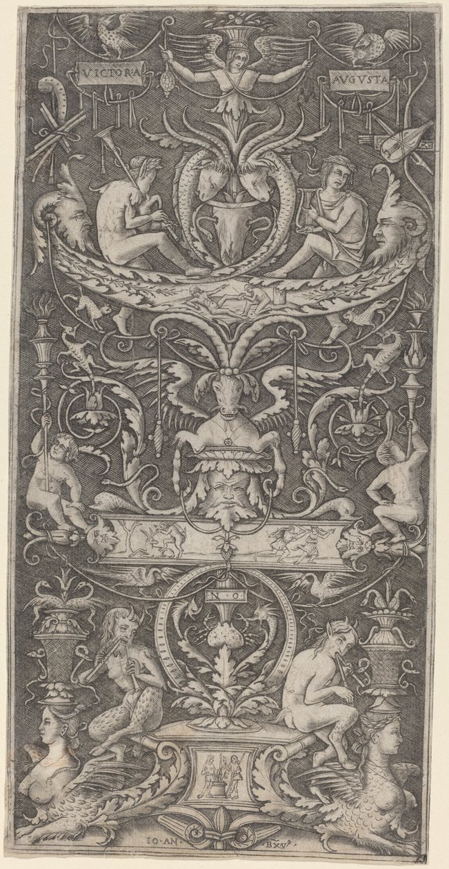 Ornamental panel påskrevet "Victoria Augusta" av Giovanni Antonio da Brescia after Nicoletto