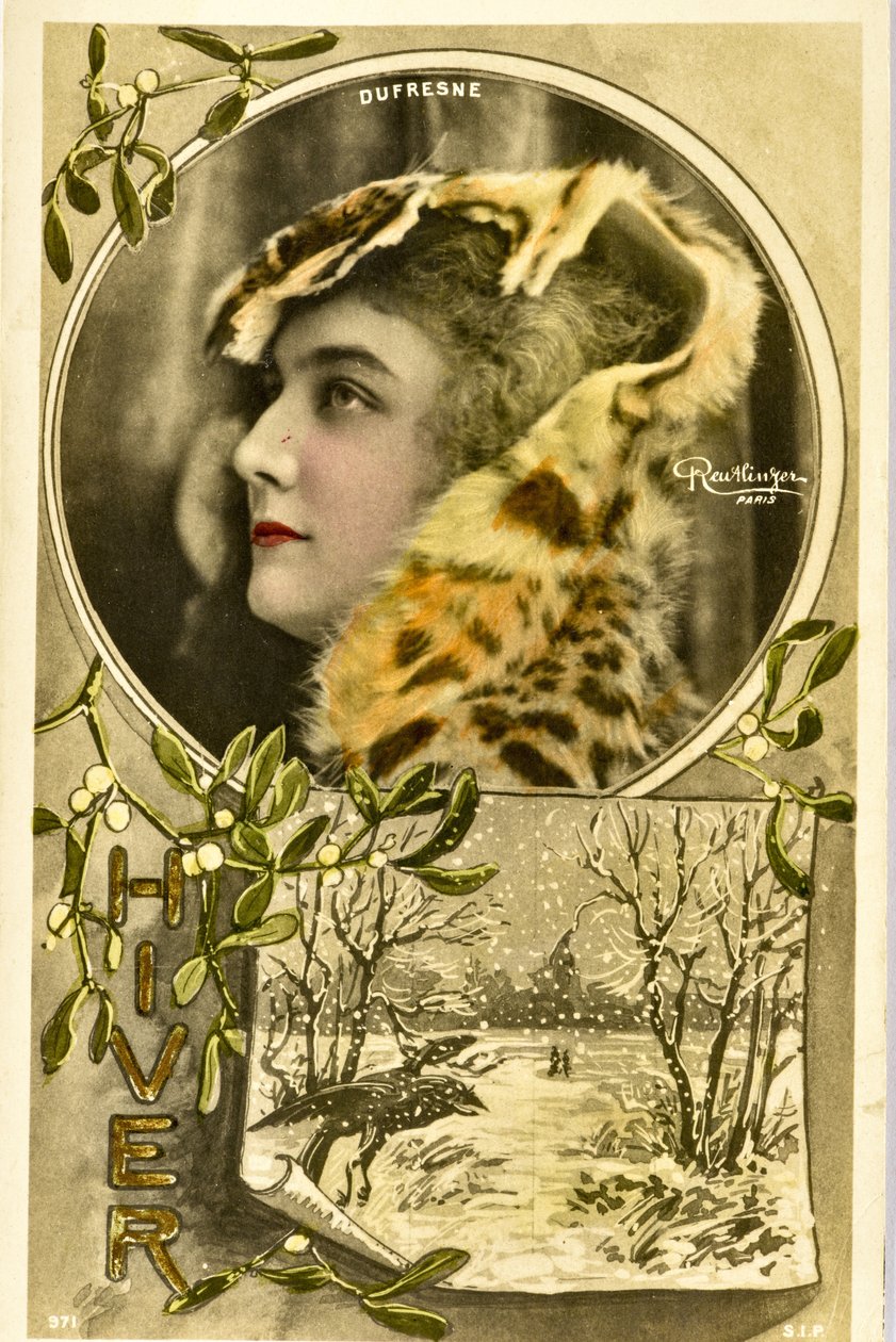Postkort: Portrett av Mademoiselle Dufresne, Music Hall Artist av Phillipe de Marlier