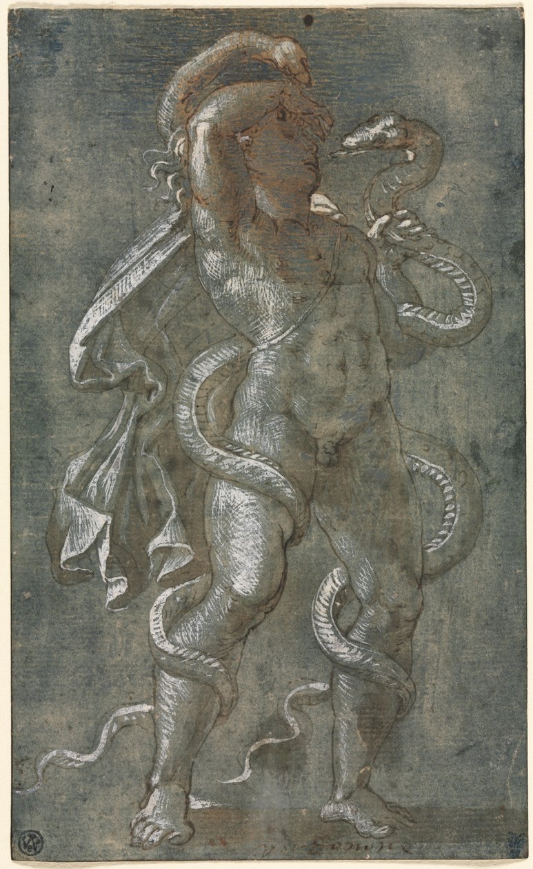 Mann sammenflettet av to slanger, ca. 1527. av Giovanni Antonio da Pordenone