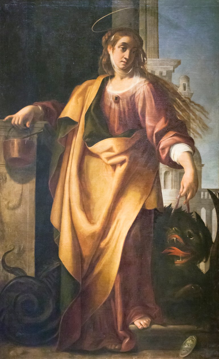 Saint Martha and the Tamed Dragon (olje på panel) av Giovanni Baglione