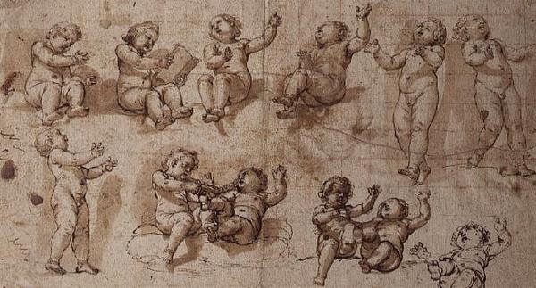Studier av Putti (penn, blekk, vask og kritt) av Giovanni Baglione