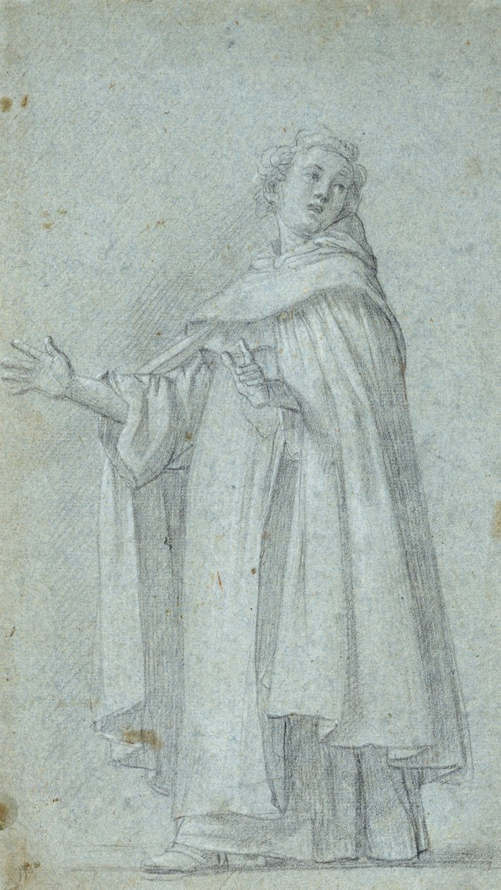 Studie av en stående dominikaner, ca. 1595 (svart kritt, forhøyet med hvitt, på blått papir) av Giovanni Baglione