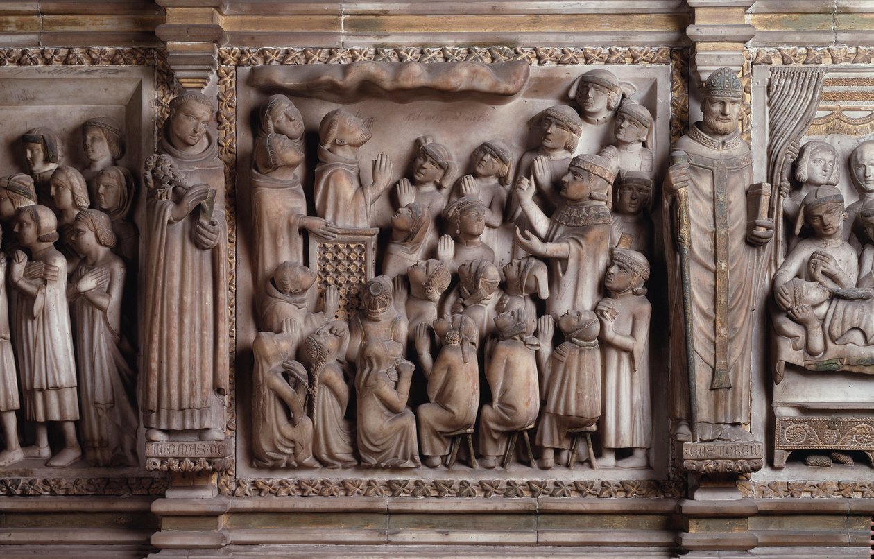 Skyens mirakel Hvit marmorskulptur, 1336-1339, av Giovanni di Balduccio av Giovanni Balduccio