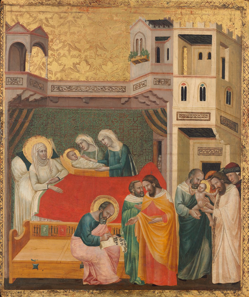 Fødselen, navngivningen og omskjæringen til døperen Johannes, ca. 1335. av Giovanni Baronzio