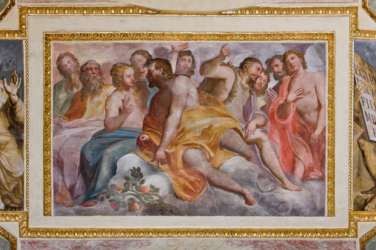 Genova, Duomo (St. Lawrence Cathedral), innvendig, The Lercari Chapel eller The Chapel of the Blessed Sacrament (Northern apse), hvelv: "The Righteous of the Old Testament", freskomaleri av Giovanni Battista Castello kjent som Bergamasco av Giovanni Battista Castello