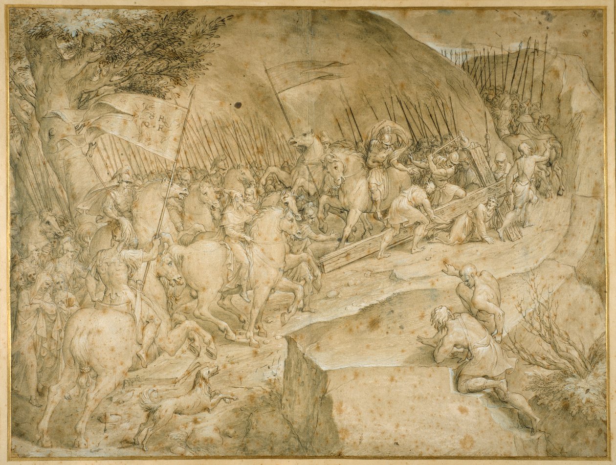 The Road to Calvary (penn og brunt blekk med brun vask) av Giovanni Battista  Castello