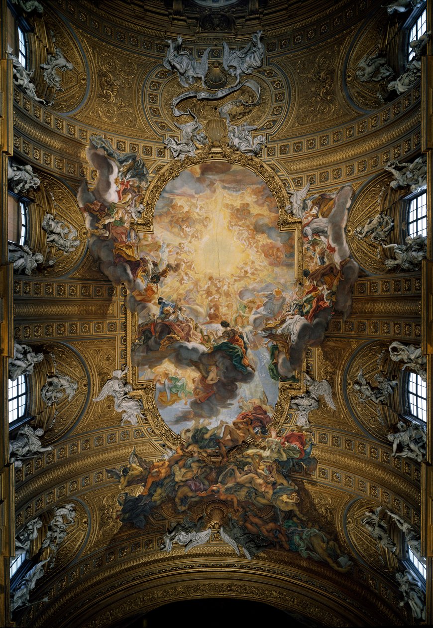 The Triumph of the Holy Name of Jesu Fresco of the Nave av Giovan Battista Gaulli Baciccia (1639-1709) Roma, Chiesa del Gesu (Church of the Gesu eller Church of the Holy Name of Jesu) Italia av Giovanni Battista  Gaulli