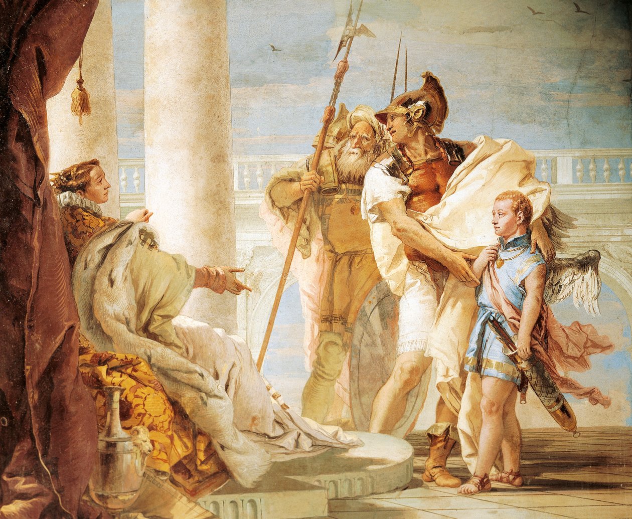 Aeneas introduserer Amor kledd som Ascanius til Dido, av Giambattista Tiepolo (1696-1770), fresco, Room of the Aeneid, Villa Valmarana 