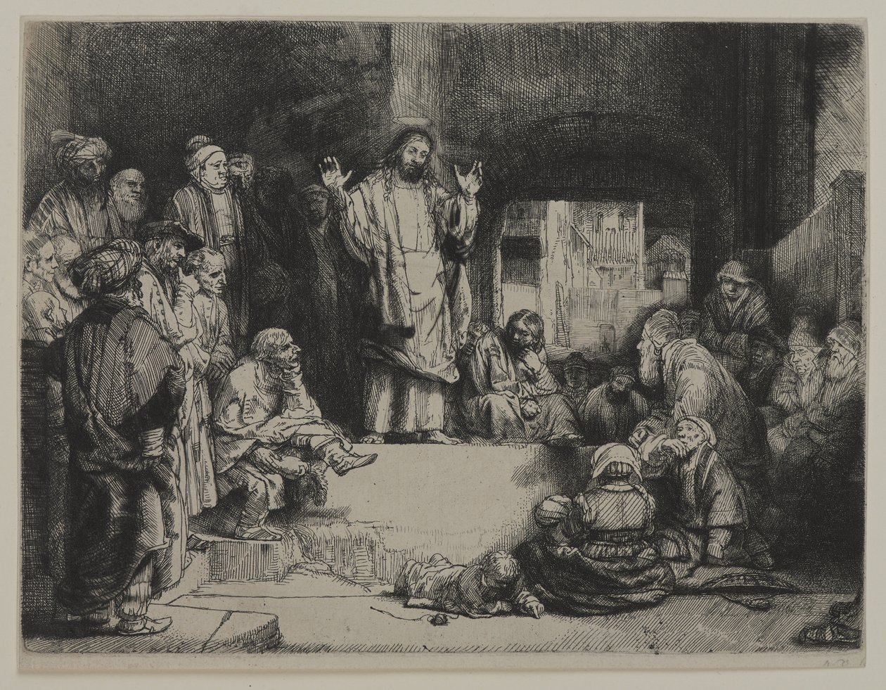 Christ Preaching (La Petite tombe), ca. 1652 (etsing, tørrpunkt og gravering på lagt papir montert på lagt papir) av Giovanni Battista Tiepolo
