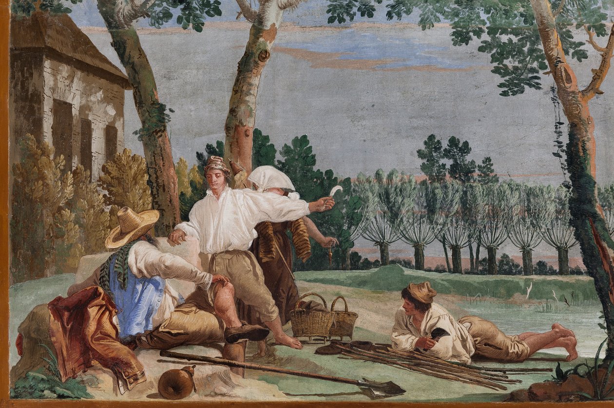 Gjesteovernatting, rom for de landlige scener: "Bondens hvile", detalj av Giovanni Battista Tiepolo