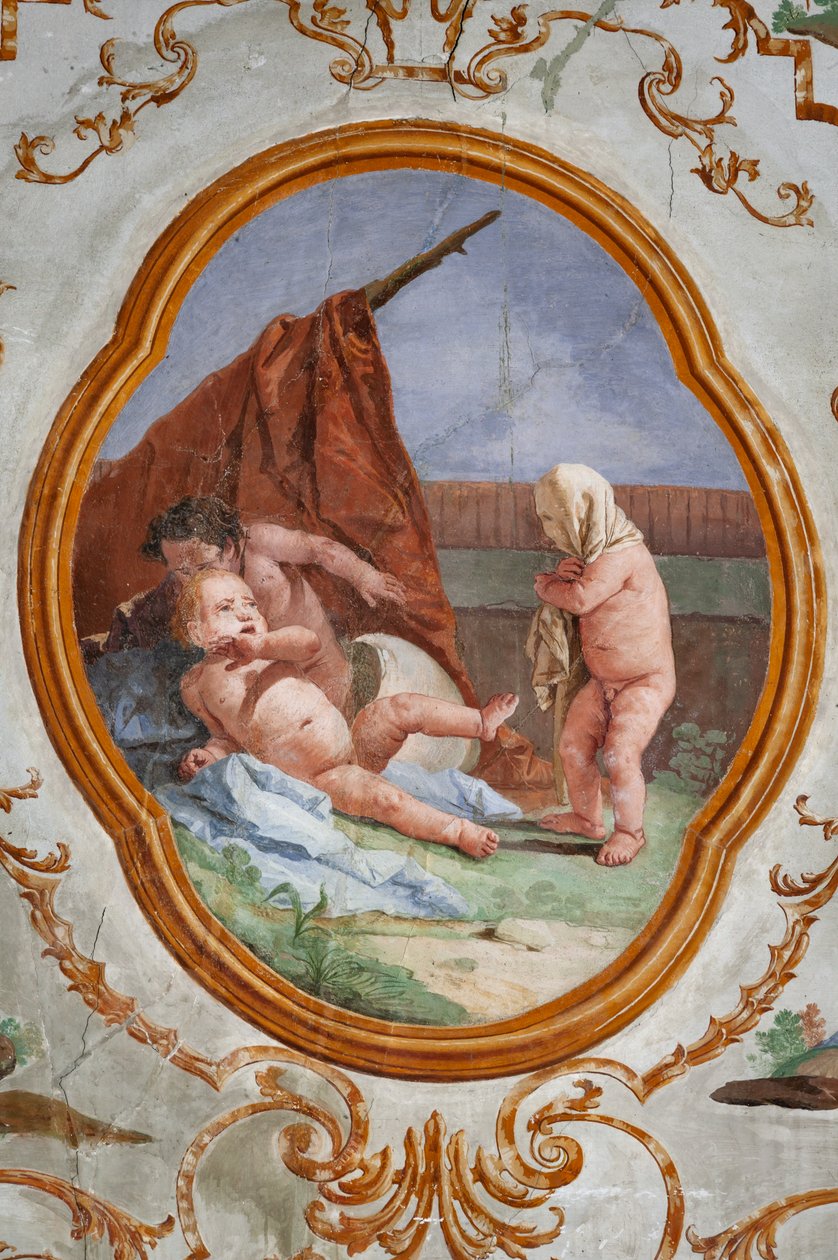 Guest Lodgings, the Room of the Putti, medaljong med putti: "The Disguise" av Giovanni Battista Tiepolo