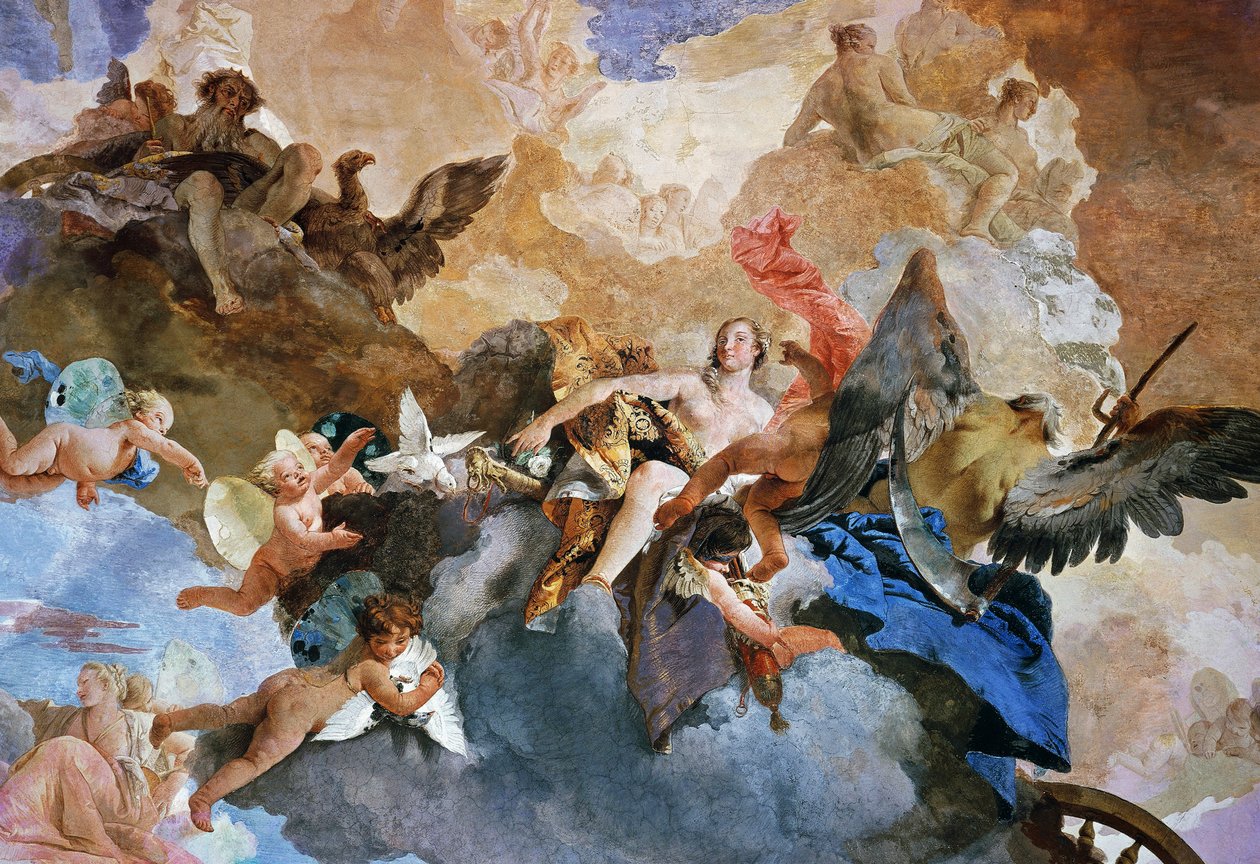 Kidnapping av Venus av Kronos, detalj av Course of Sun Chariot, freskomaleri av Giambattista Tiepolo (1696-1770), Tapestry Gallery, Palazzo Clerici, Milano, Lombardia, Italia av Giovanni Battista Tiepolo