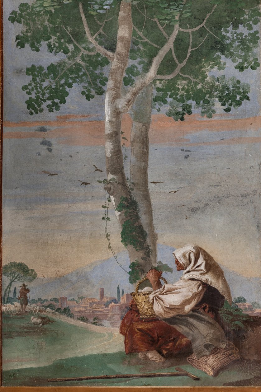 Gammel bondekvinne med en kurv med egg, fra 'Foresteria' (gjestehus) av Giovanni Battista Tiepolo