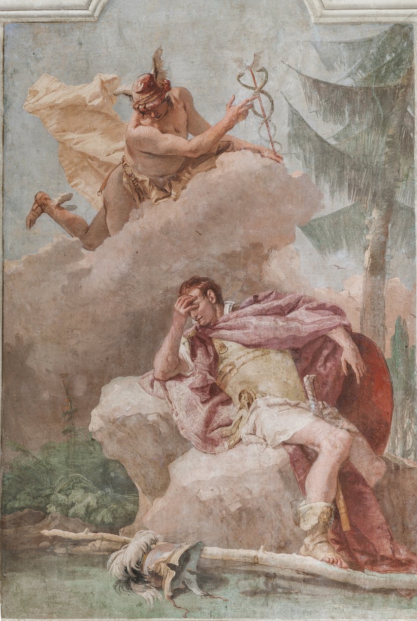 Palazzina (Small Building), det tredje rommet eller rommet til Aeneiden: "Aeneas drømmer om Merkur som beordrer ham til å forlate" av Giovanni Battista Tiepolo
