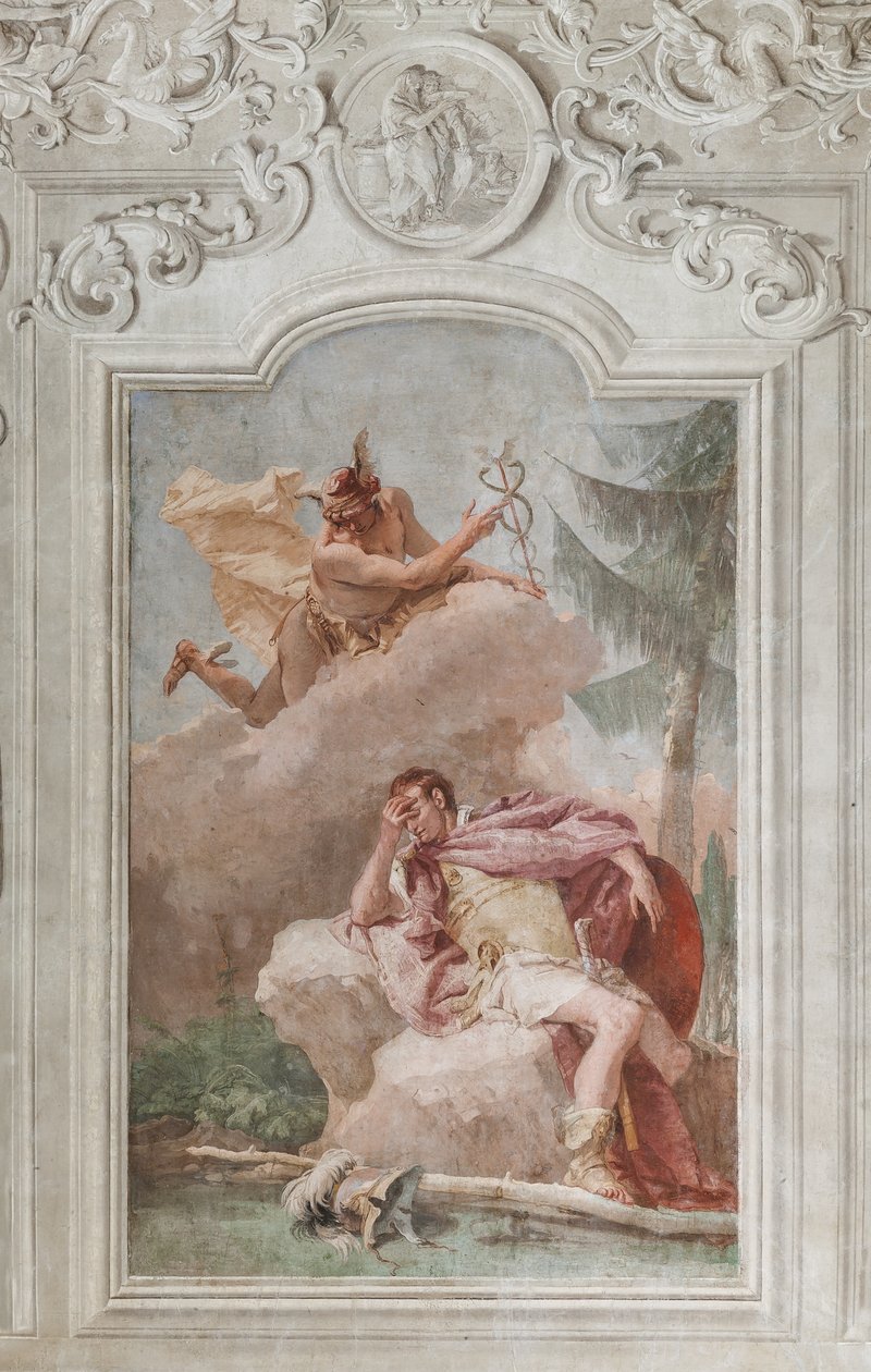 Palazzina (Small Building), det tredje rommet eller rommet til Aeneiden: "Aeneas drømmer om Merkur som beordrer ham til å forlate" av Giovanni Battista Tiepolo