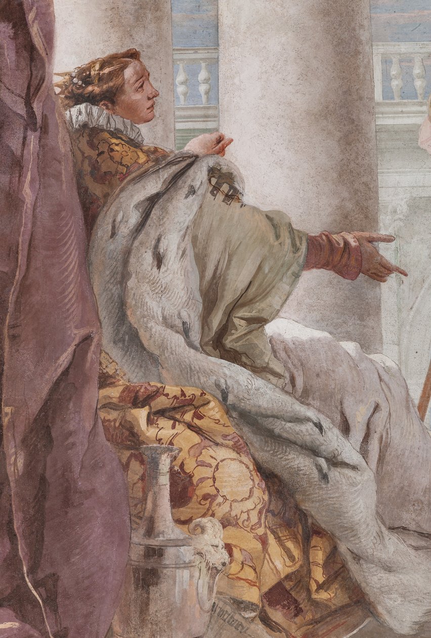 Palazzina (liten bygning), det tredje rommet eller rommet til Aeneiden: "Aeneas introduserer Eros til Didone i likhet med Ascanius", detalj av Giovanni Battista Tiepolo