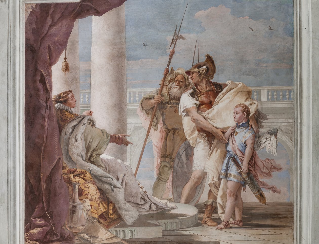 Palazzina (liten bygning), det tredje rommet eller rommet til Aeneiden: "Aeneas introduserer Eros til Didone i likhet med Ascanius" av Giovanni Battista Tiepolo