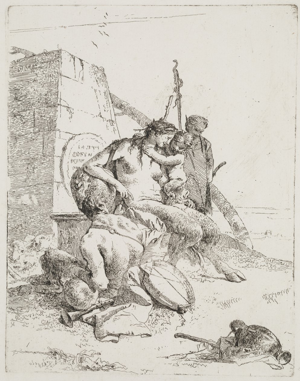 Satyrfamilie med Obelisken, Venezia, ca. 1765 (radering) av Giovanni Battista Tiepolo