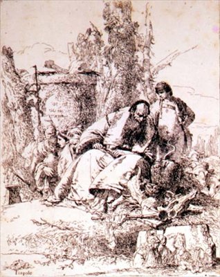 Trollmannen undersøker hodeskaller (etsing) av Giovanni Battista Tiepolo