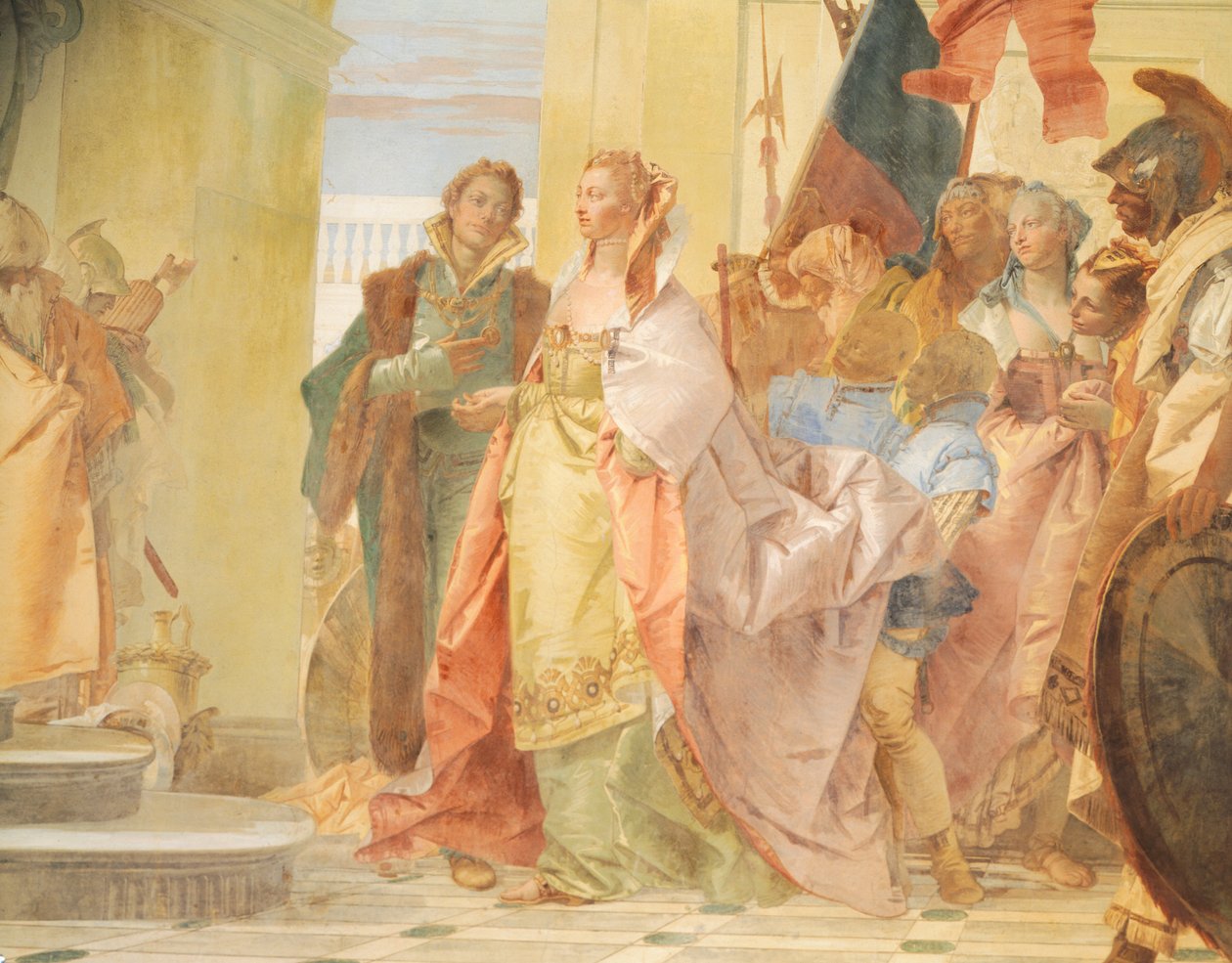 The Magnanimity of Scipio, av Giambattista Tiepolo (1696-1770), fresco, detalj, Villa Lombardi Cordellina, Montecchio Maggiore, Vicenza, Italia av Giovanni-Battista Tiepolo