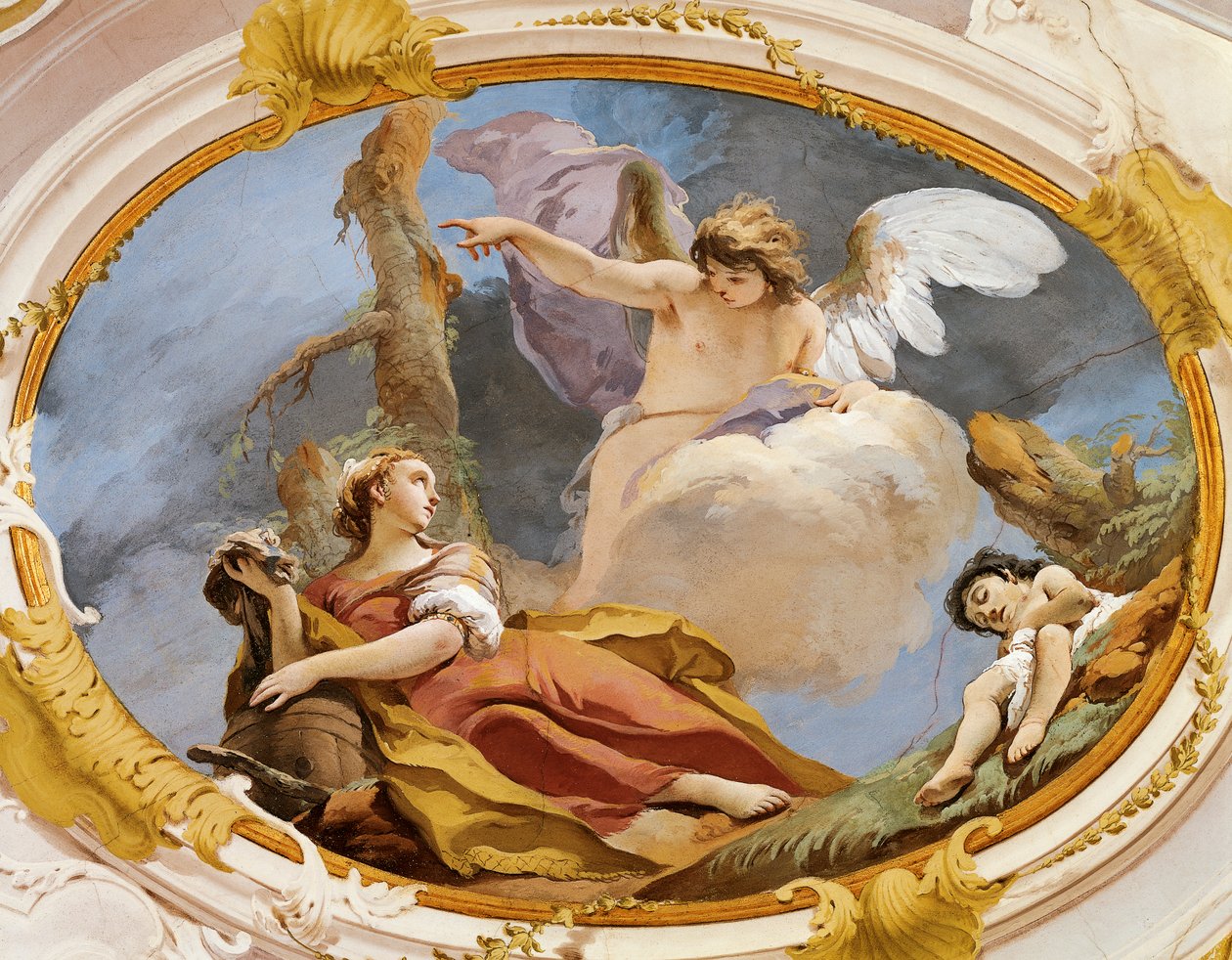 Angel trøster Hagar i villmarken av Giovanni Battista Tiepolo (1696-1770), fresco, Patriarchal Palace, Guest Hall, Udine av Giovanni Battista Tiepolo