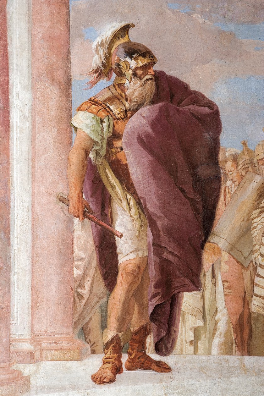 Detalj av Agamemnon, fra Minerva som hindrer Achilles i å drepe Agamemnon, fra Iliadens rom i Palazzina av Giovanni Battista Tiepolo