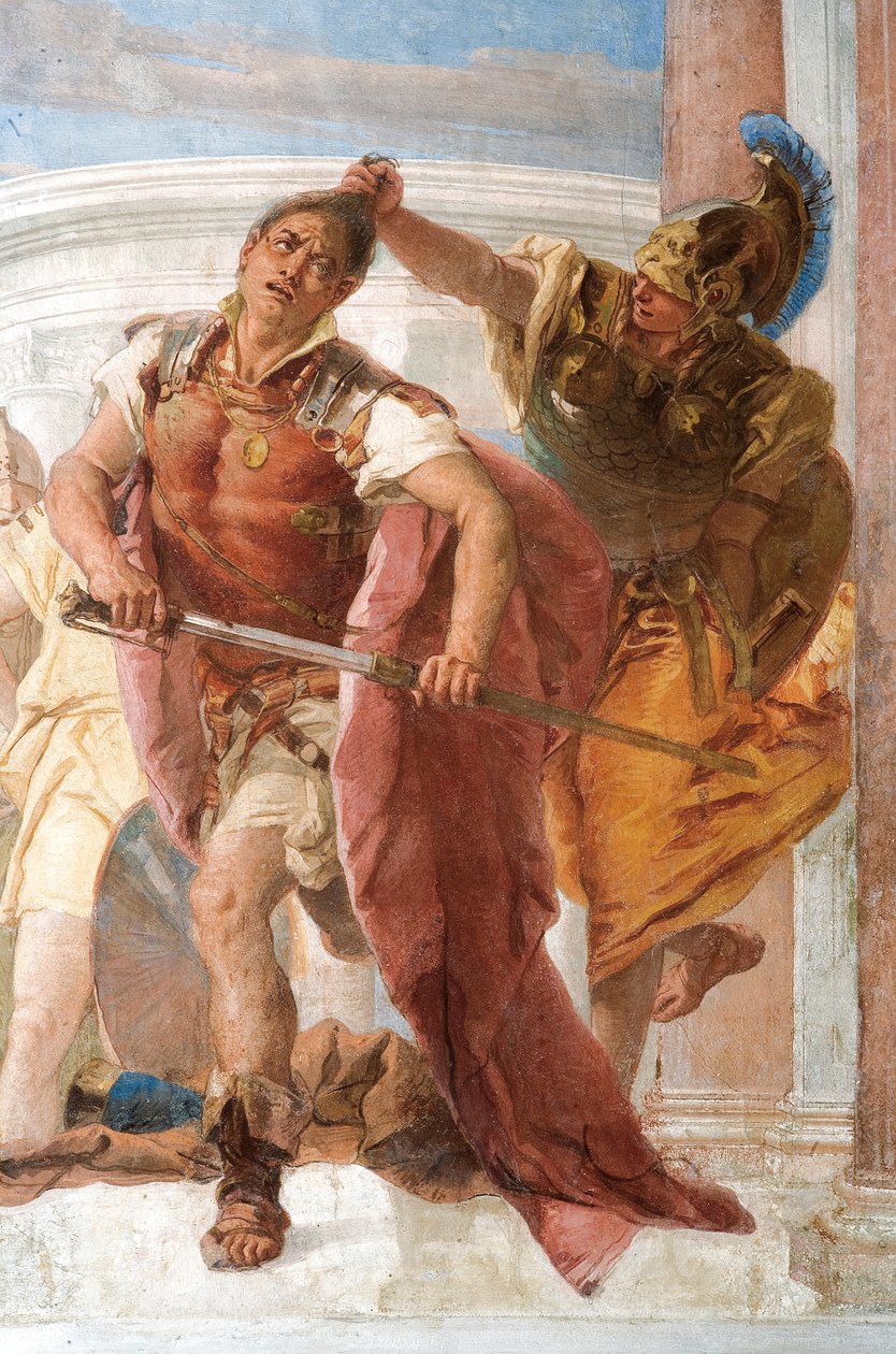 Detalj av Minerva som hindrer Achilles fra å drepe Agamemnon, fra rommet til Iliaden i Palazzina av Giovanni Battista Tiepolo