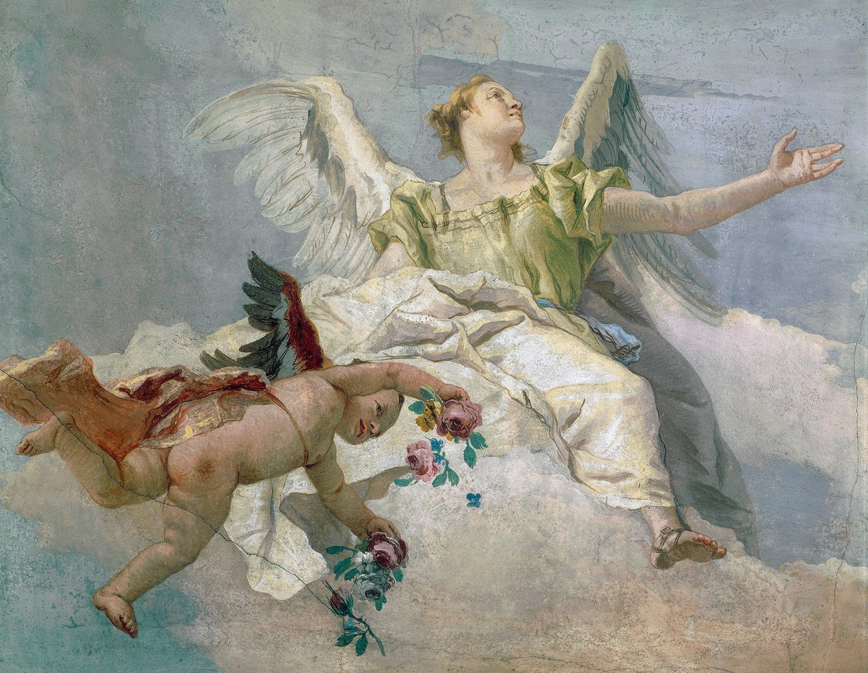 Glory of Angels, av Giovanni Battista Tiepolo (1696-1770), fresco, Detail, Oratory of Purity, Udine av Giovanni Battista Tiepolo