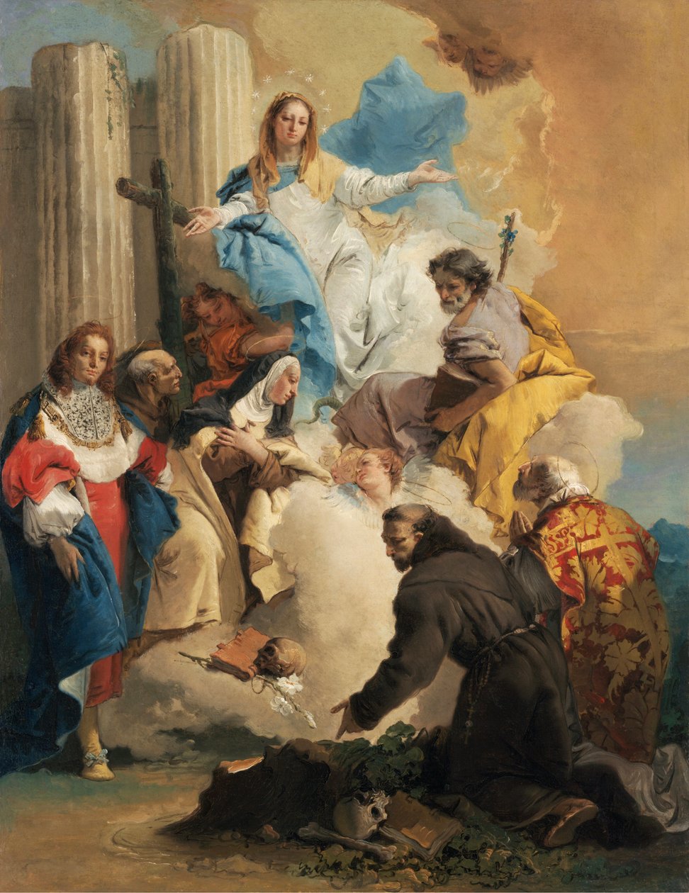 La Vierge avec seks helgener - Jomfruen med seks hellige, av Tiepolo, Giambattista (1696-1770). Olje på lerret, ca. 1750. Dimensjon : 72,8x56 cm. Szepmuveszeti Muzeum, Budapest av Giovanni Battista Tiepolo