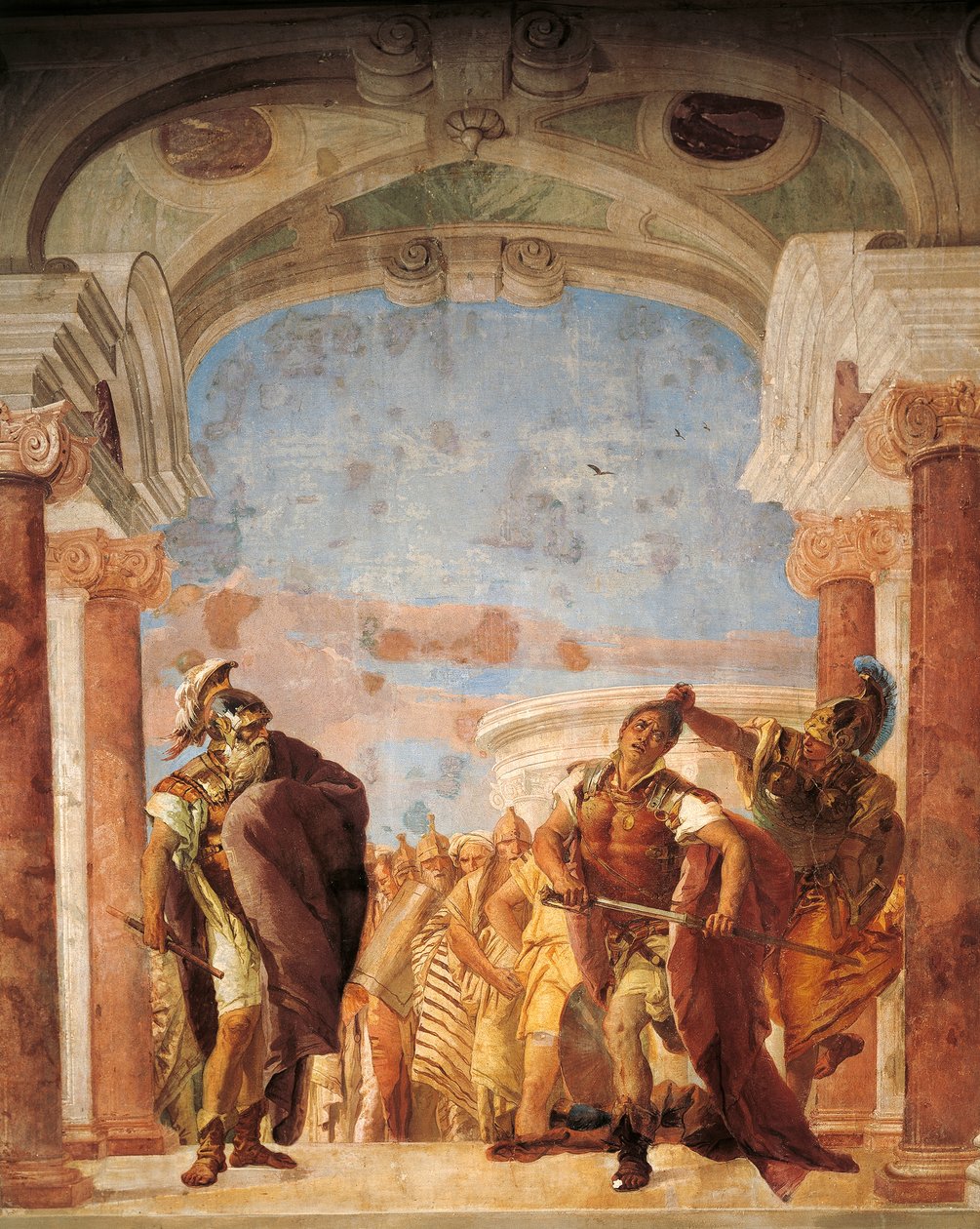 Minerva hindrer Akilles i å drepe Agamemnon, av Giambattista Tiepolo (1696-1770), freskomaleri, The Iliad Room, Villa Valmarana 