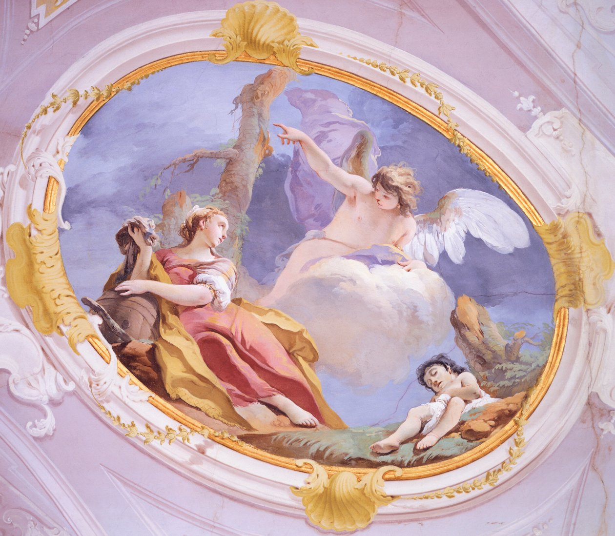Engelen trøster Hagar i villmarken, av Giovanni Battista Tiepolo (1696-1770), fresco, Patriarchal Palace, Guest Hall, Udine av Giovanni Battista Tiepolo