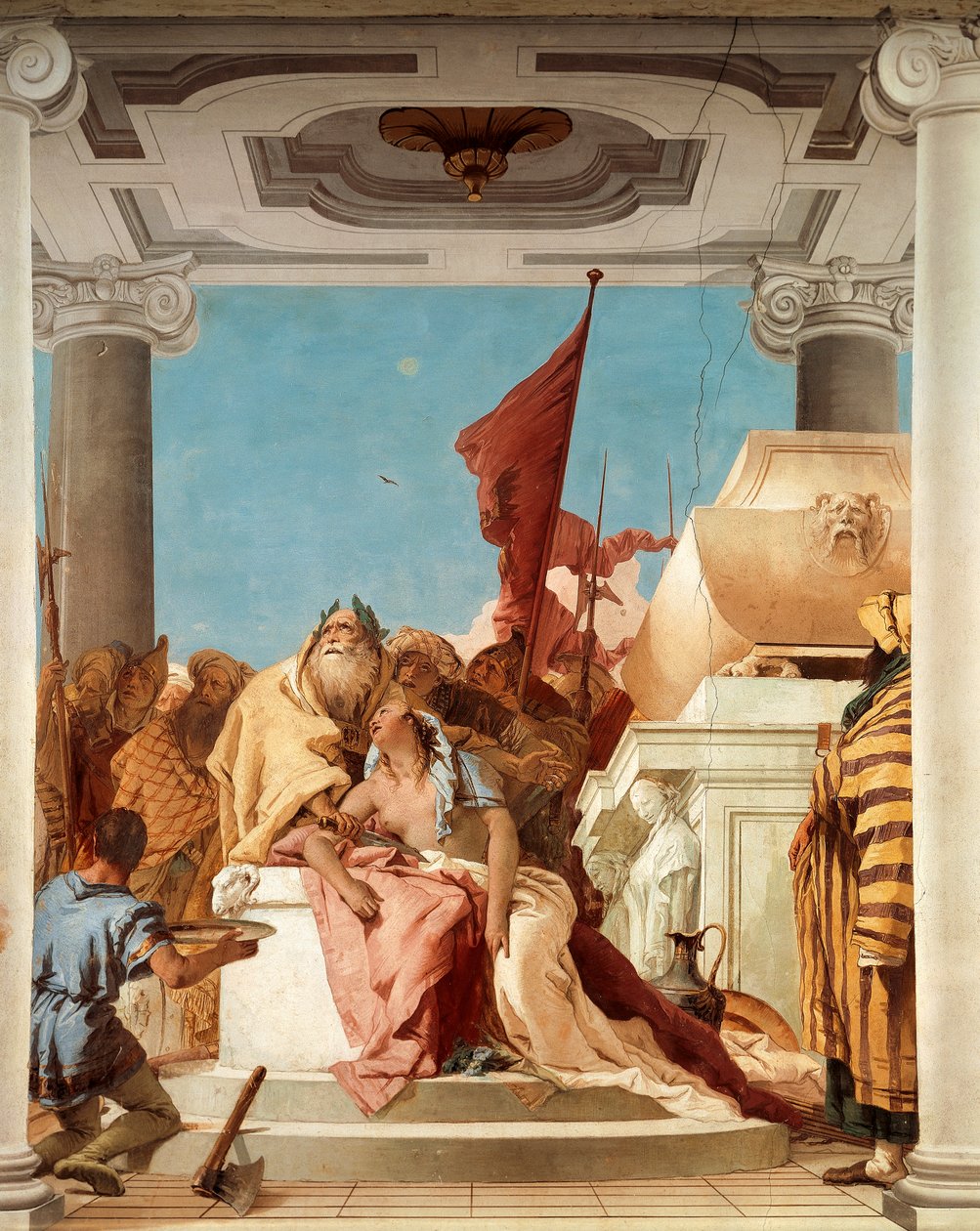 The offer of Iphigenia, av Giambattista Tiepolo (1696-1770), fresco, detalj, Hall of Iphigenia, Villa Valmarana 'Ai Nani', Vicenza, Italia av Giovanni Battista Tiepolo