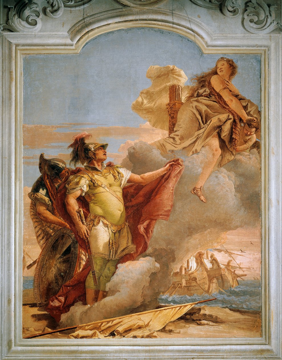 Venus sier farvel til Aeneas, av Giambattista Tiepolo (1696-1770), freskomaleri, Aeneidens rom, Villa Valmarana 