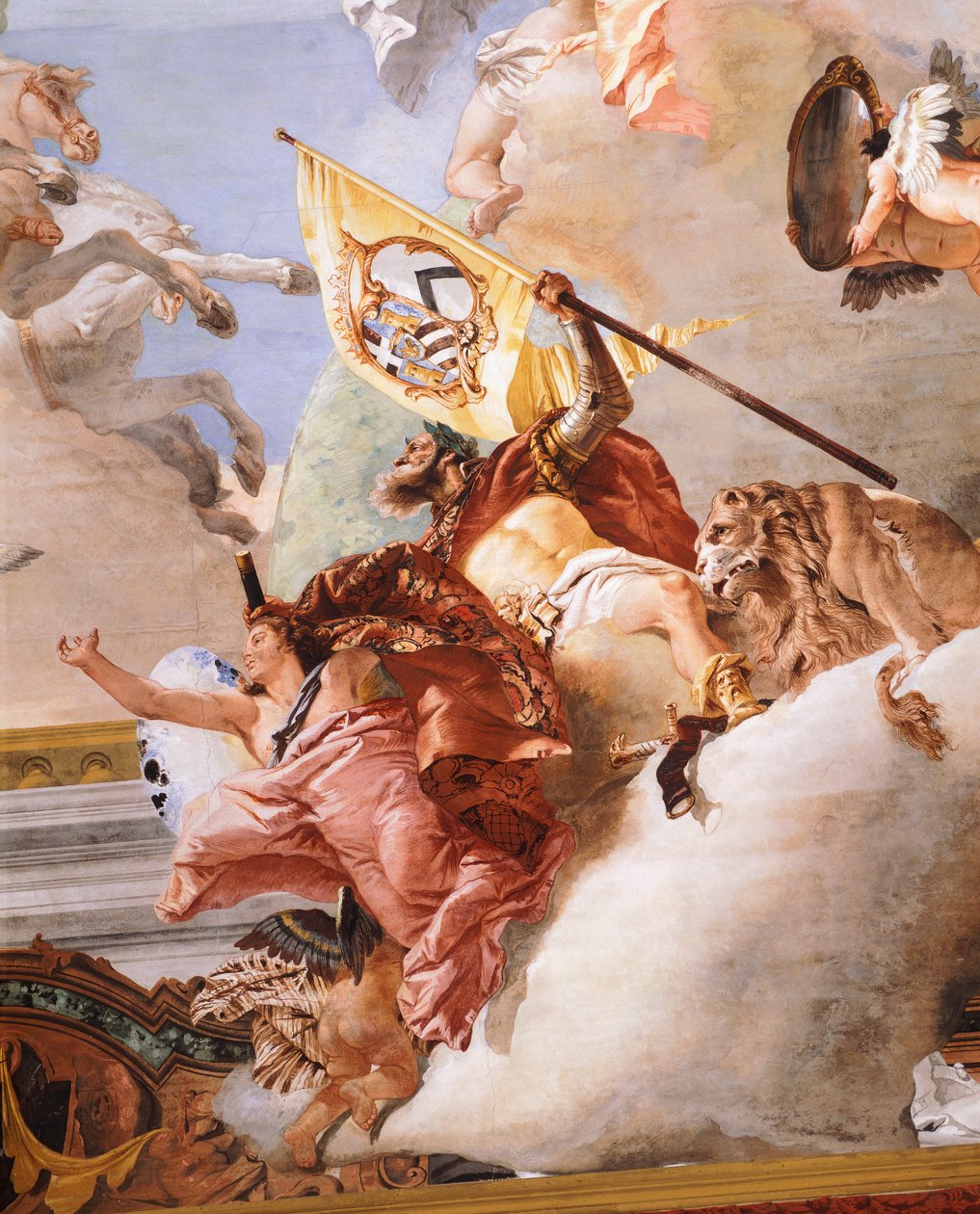 Bryllupsallegori, av Giambattista Tiepolo (1696-1770), freskomaleri, detalj, taket i bryllupsallegorirommet, Ca