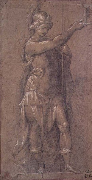 Minerva, ca. 1605-09 (svart kritt forhøyet med hvitt på papir) av Giovanni Battista 1567 1633 Crespi