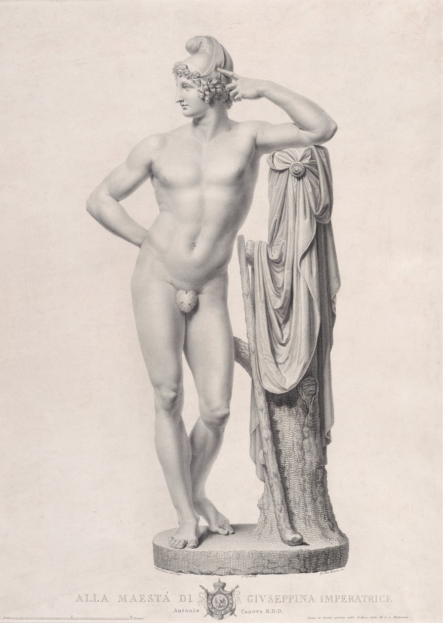 Paris lener seg på en trestubbe, 1817. av Giovanni Battista Balestra