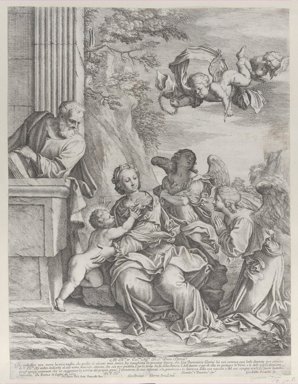 Den hellige familie med engler til høyre og over hodet, 1652. av Giovanni Battista Beinaschi