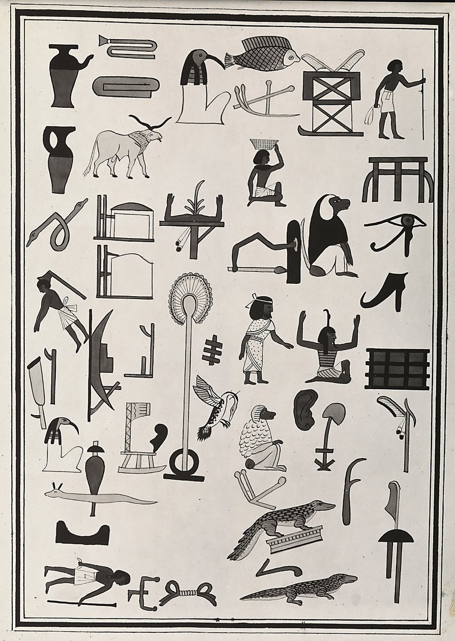 Tegninger av dekorasjonene fra innsiden av graven til farao Psammetic I, gjengitt i 1817 av Giovanni Battista Belzoni, plassert i British Museum, London av Giovanni Battista Belzoni