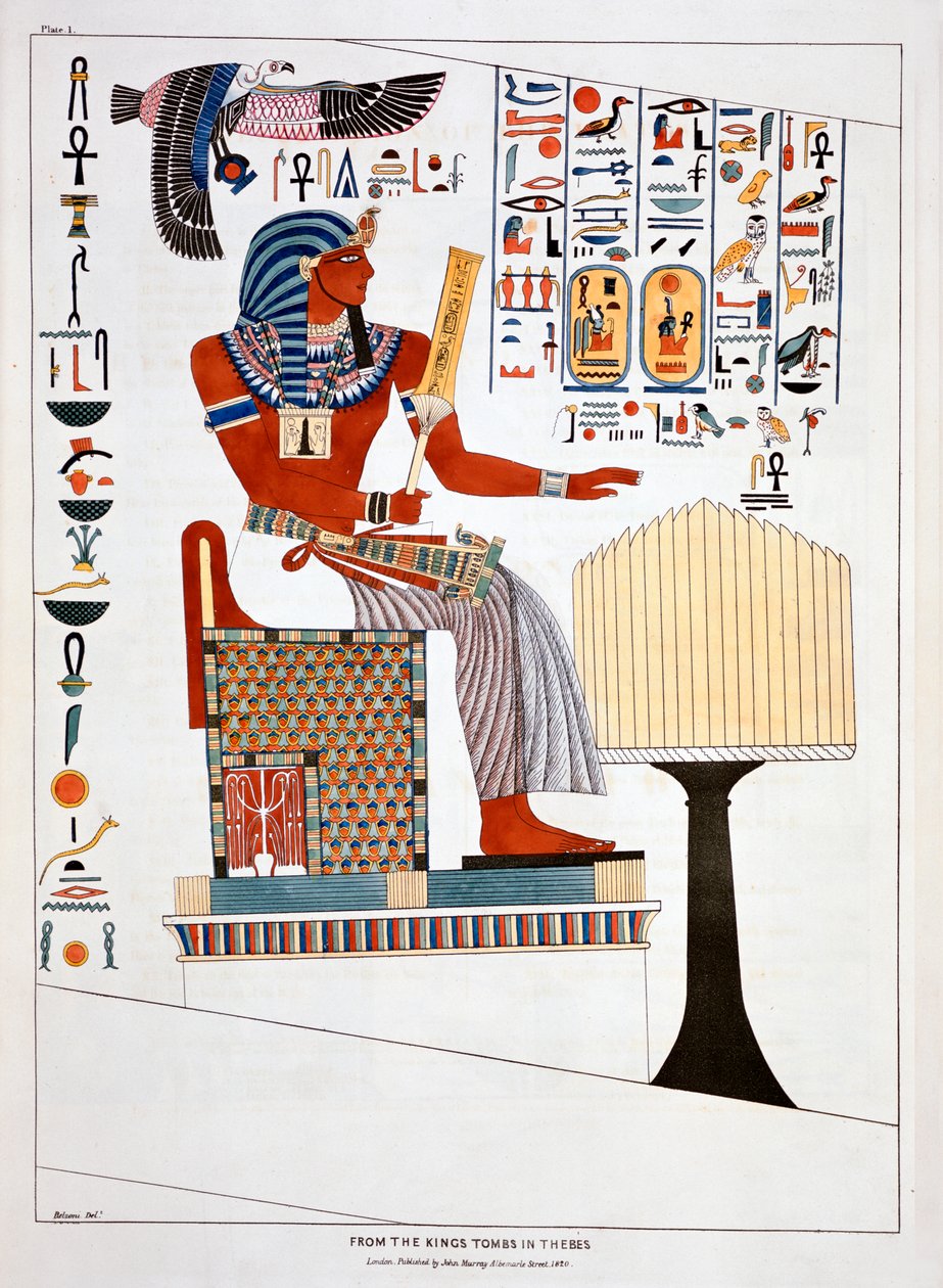 Veggmaleri fra Kings Tombs i Theben, 1820 av Giovanni Battista Belzoni