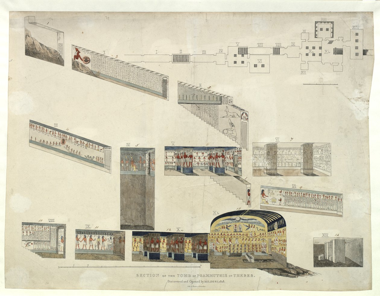 Seksjon av graven til Psammuthis i Theben, oppdaget og åpnet av Belzoni i 1818 av Giovanni Battista Belzoni