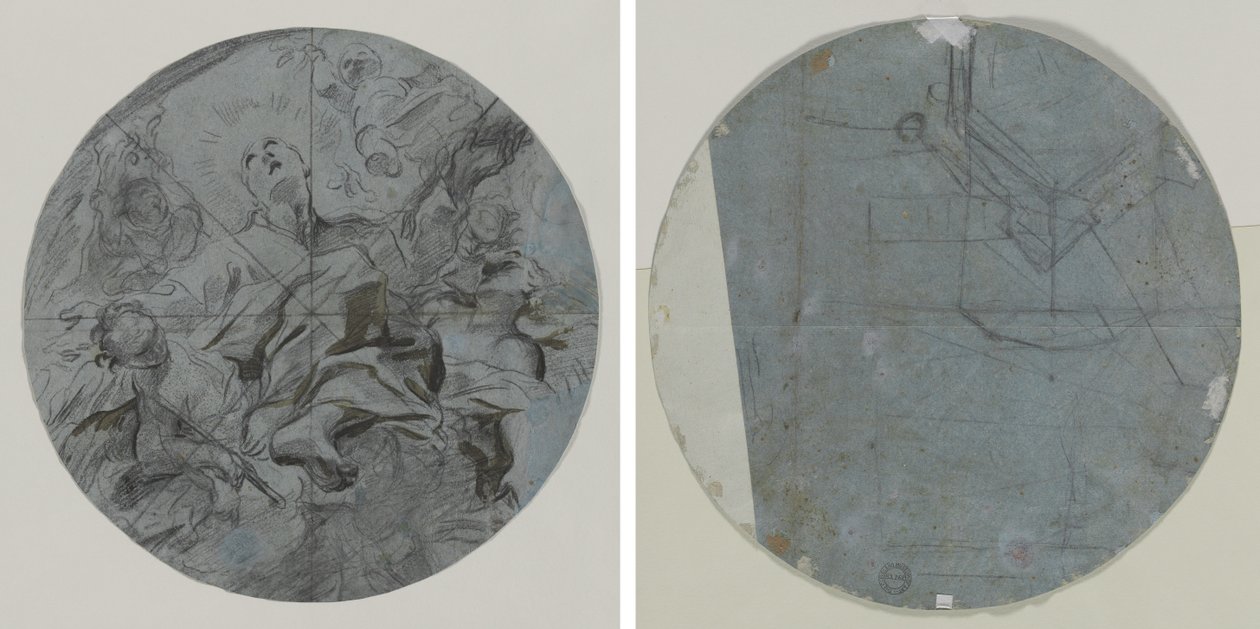 Apotheosis of a Saint (recto); Arkitektonisk skisse(?) (verso) av Giovanni Battista Benaschi