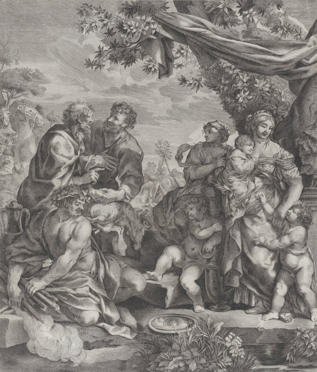 Allegorisk scene med et offerlam, 1640-70. av Giovanni Battista Bonacina